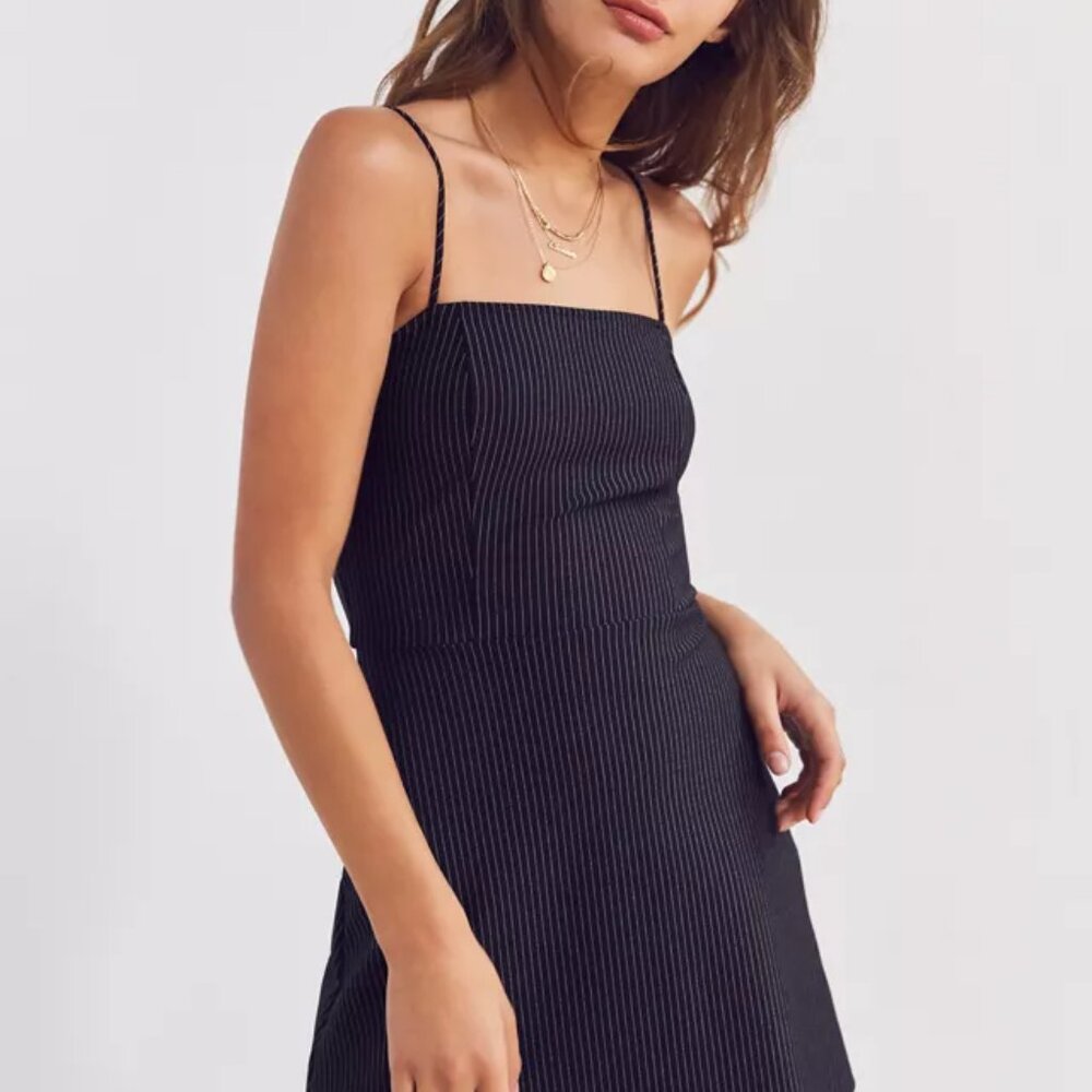 Silence + Noise Pinstripe Knit Fit + Flare Dress